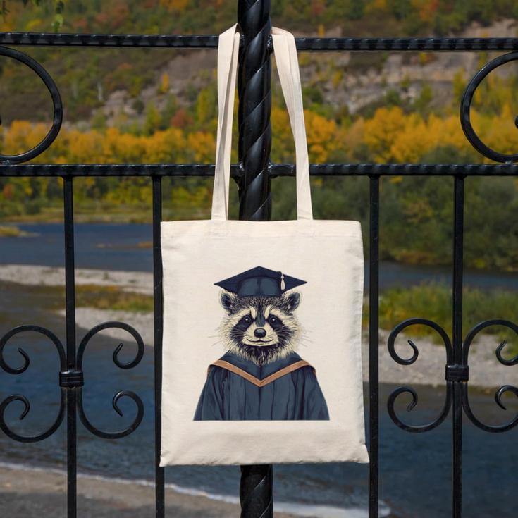 Raccoon Graduation Canvas Tote Bag