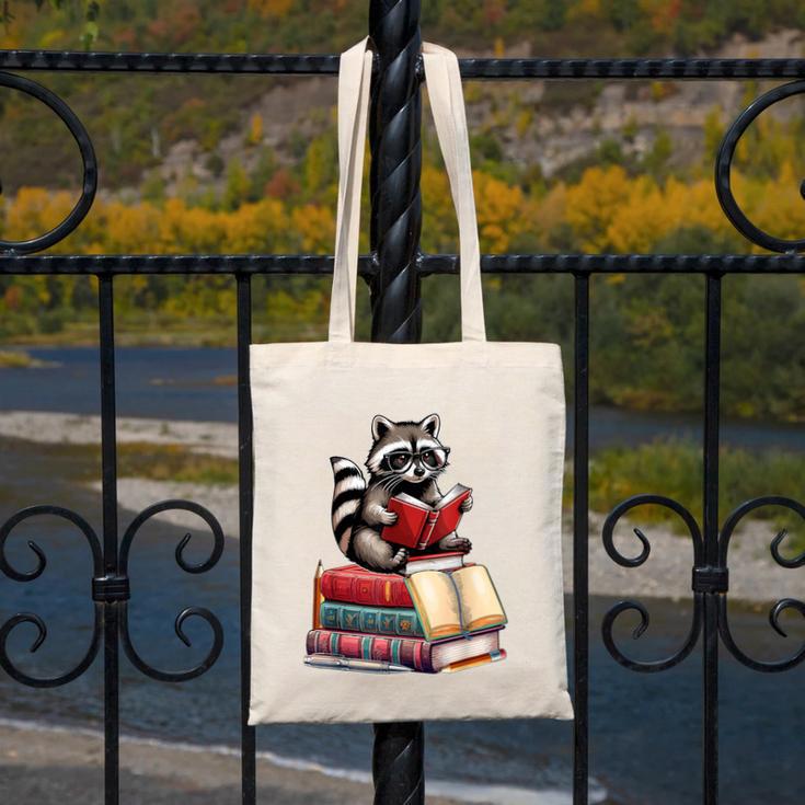 Raccoon Reading Books Matching Bookworm Readers Librarian Canvas Tote Bag