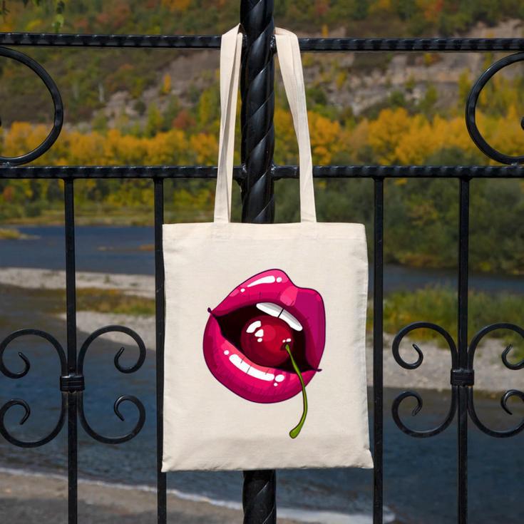 Rainbow Lips With a Cherry In The Mouth 80s Nostalgia Premium Tri-Blend Canvas Tote Bag Rainbow Lips With a Cherry In The Mouth 80s Nostalgia Premium Tri-Blend Canvas Tote Bag
