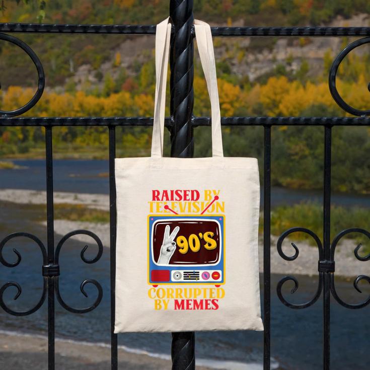 Raised By Television Corrupted By Memes Internet Nostalgia Canvas Tote Bag