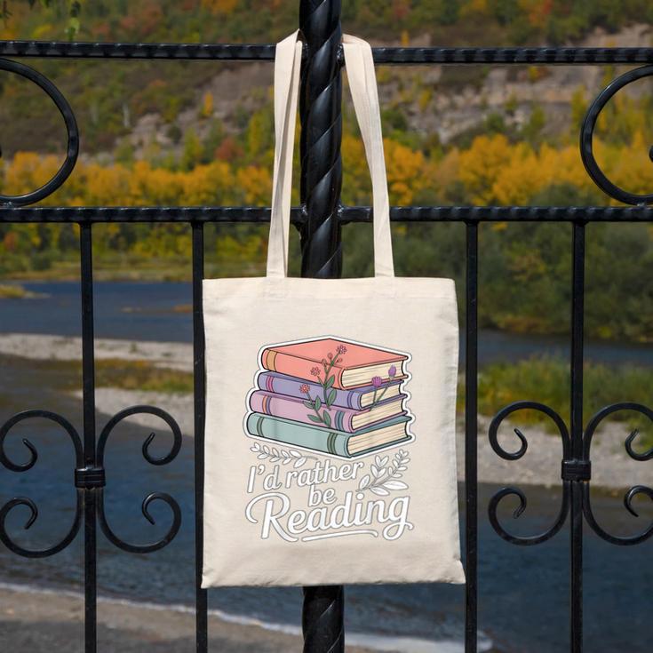 Rather Be Reading Book Lover Stack Canvas Tote Bag