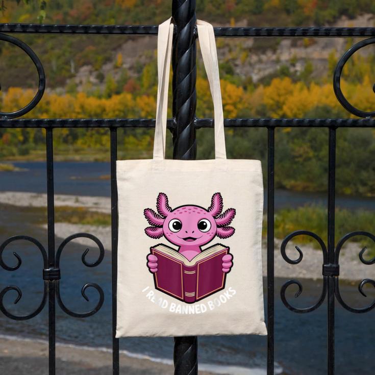 I Read Banned Books Axolotl Reading Canvas Tote Bag