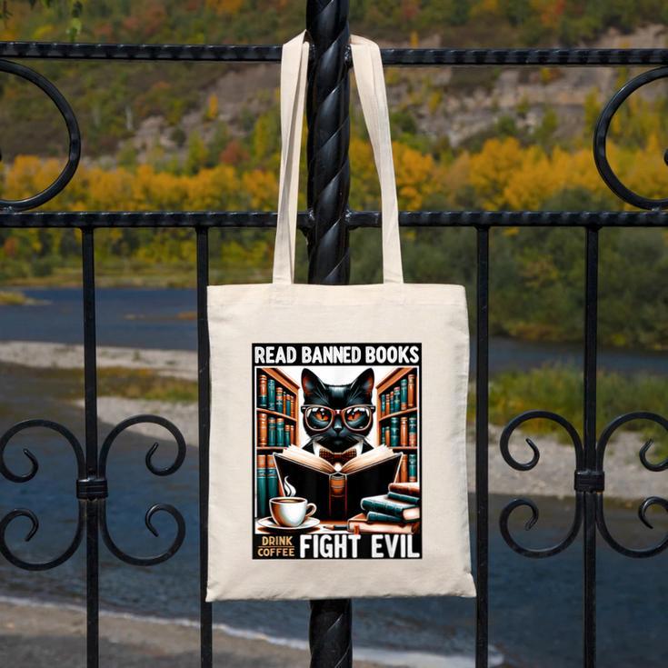 Read Banned Books Drink Coffee Fight Evil Book Reader Lovers Canvas Tote Bag
