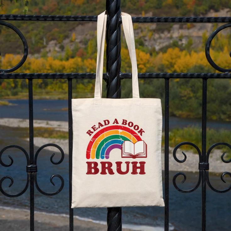 Read A Book Bruh Rainbow Vintage Reading Library Student Canvas Tote Bag