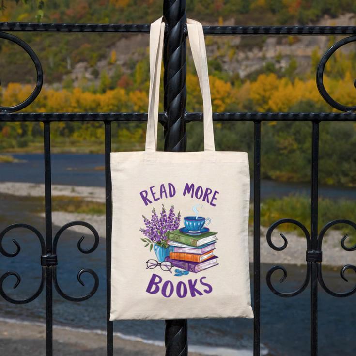 Read More Books Floral Book Reader Art Reading Lover Quote Canvas Tote Bag