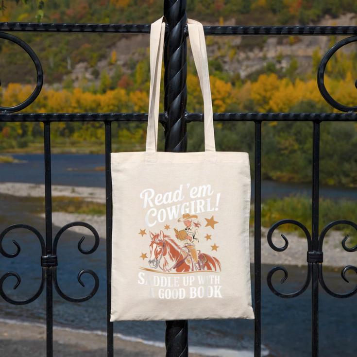 Read 'Em Cowgirl Saddle Up With A Good Book Rodeo Bookworm Canvas Tote Bag Read 'Em Cowgirl Saddle Up With A Good Book Rodeo Bookworm Canvas Tote Bag