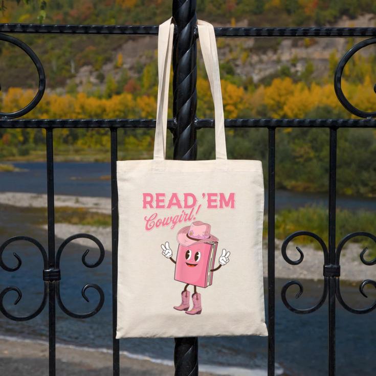 Read 'Em Western Cowgirl Retro Groovy Reading Books Canvas Tote Bag