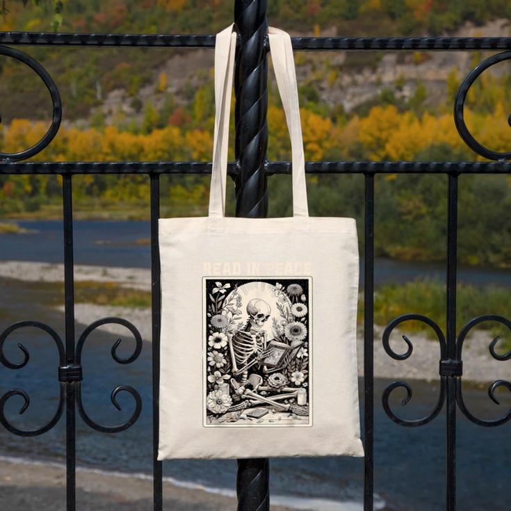 Read In Peace Skeleton Book Lover Bookworm Book Canvas Tote Bag