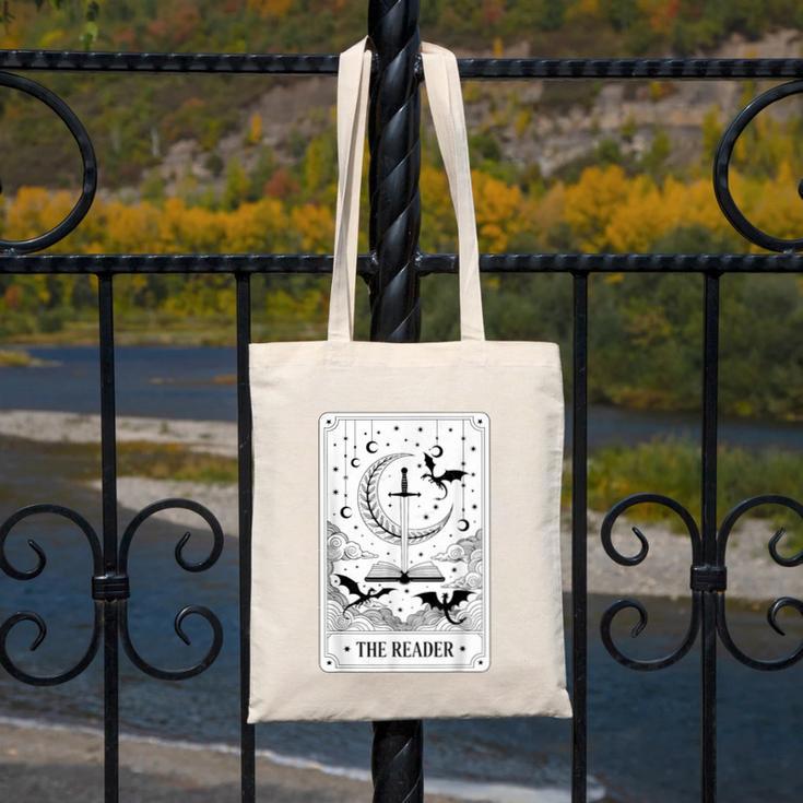 The Reader Tarot Card Bookworm Books Lover Dragon Librarians Canvas Tote Bag