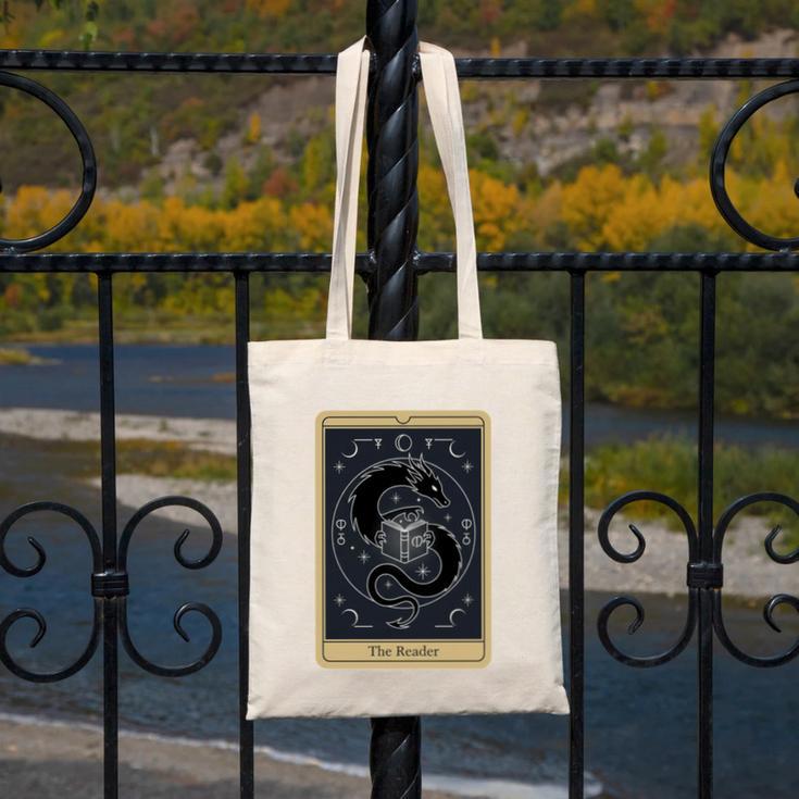 The Reader Tarot Card Mystic Dragon Book Magic Canvas Tote Bag
