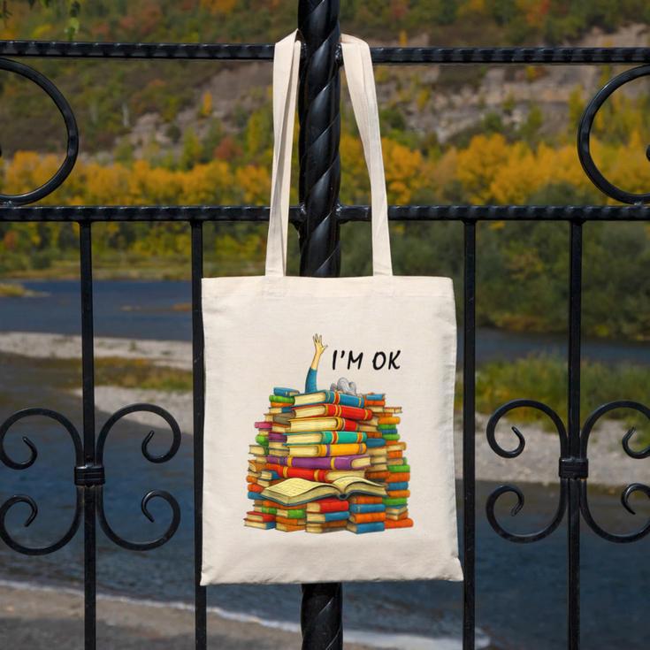 Reading Books Librarian Reader Nerd I'm Ok Teacher School Canvas Tote Bag