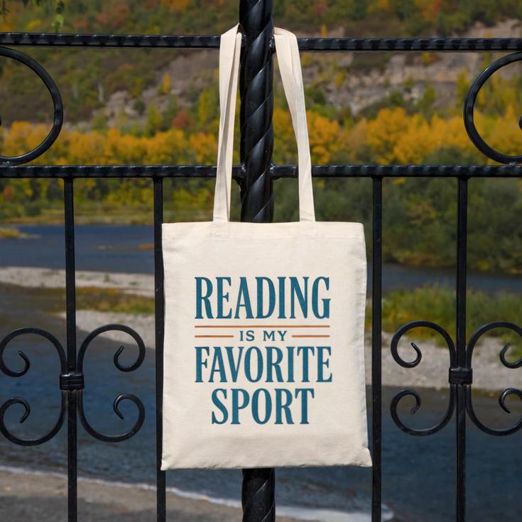 Reading Is My Favorite Sport Literary Book Lover Typography Canvas Tote Bag
