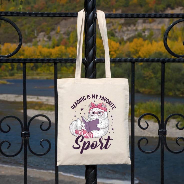 Reading Is My Favorite Sport Saying Cat And Book Lover Canvas Tote Bag