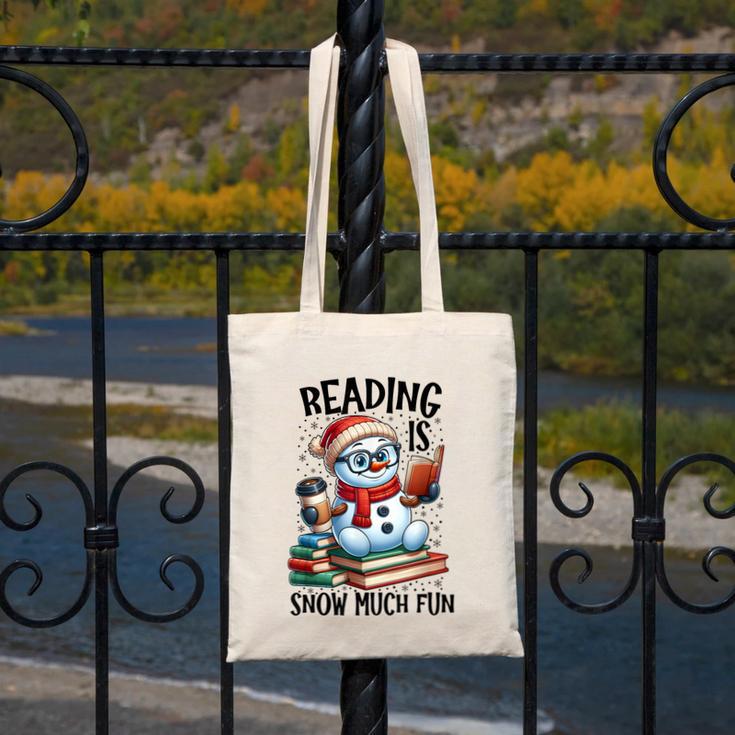 Reading Is Snow Much Fun Christmas Bookworm Snowman Reading Canvas Tote Bag Reading Is Snow Much Fun Christmas Bookworm Snowman Reading Canvas Tote Bag