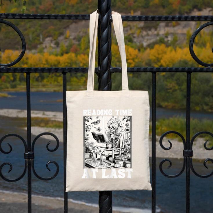 Reading Time At Last Book Lover Introvert Skeleton Reading Canvas Tote Bag