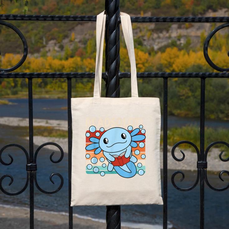 Readsolotl Blue Kawaii Axolotl Book Lover Reading Retro Canvas Tote Bag