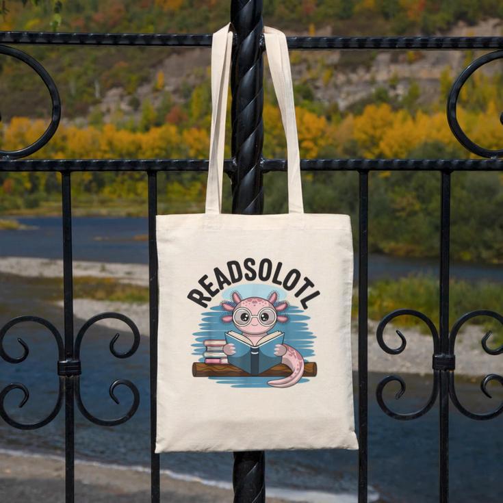 Readsolotl Book Lover Reading Axolotl Kids Reader Canvas Tote Bag