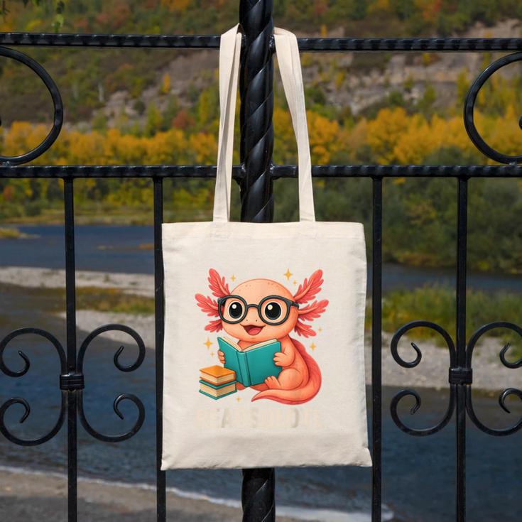 Readsolotl Kawaii Axolotl Reading Book Lover Canvas Tote Bag