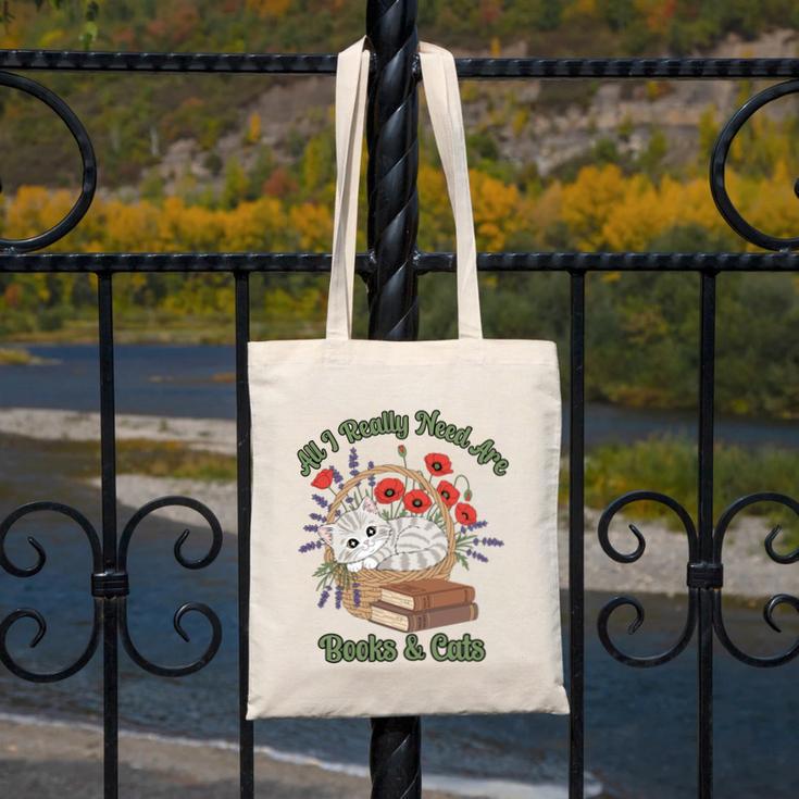 All I Really Need Are Books And Cats Book Lover Tee Canvas Tote Bag