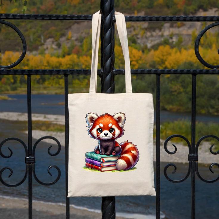 Red Panda Books Lover Reading Bookworm Canvas Tote Bag