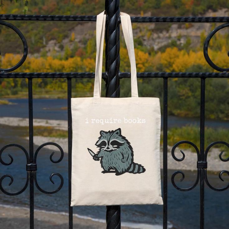 i Require Books Raccoon Canvas Tote Bag