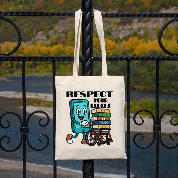Respect Elders Cellphone Pushing Books In a Wheelchair Canvas Tote Bag