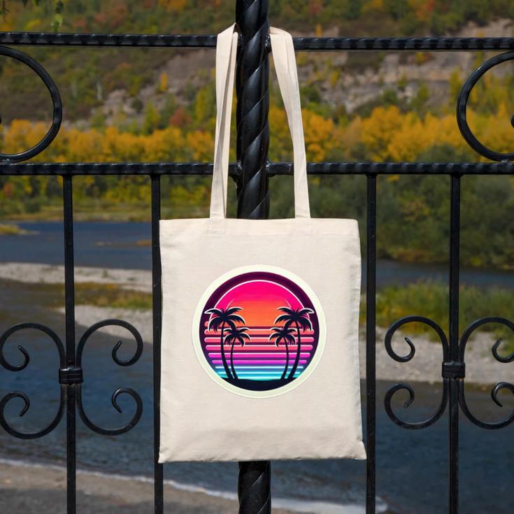 Retro 80s Synthwave Sunset & Palm Trees Retro Nostalgia 80s Canvas Tote Bag