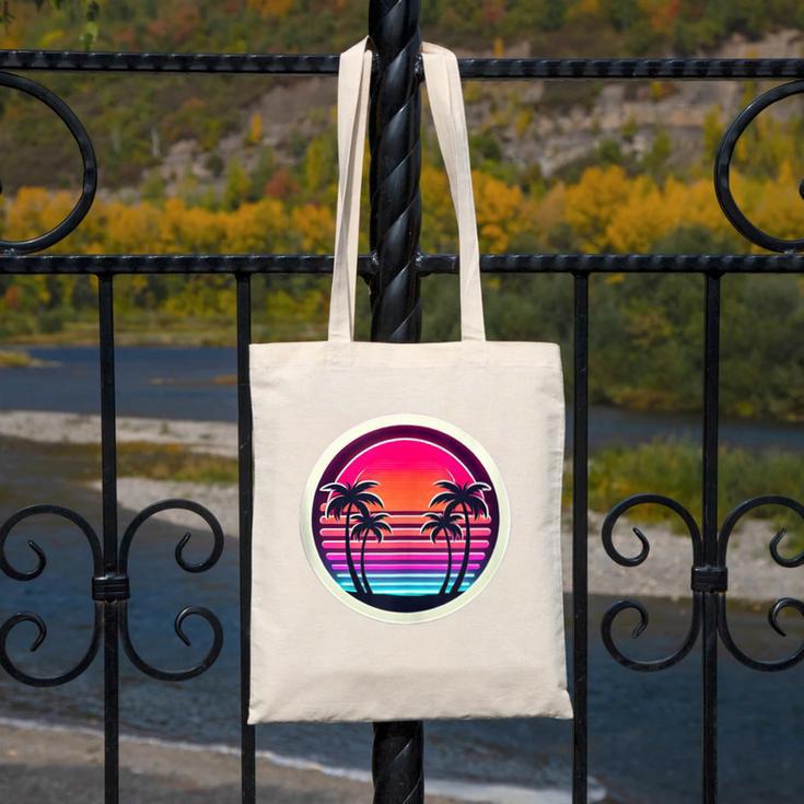 Retro 80s Synthwave Sunset & Palm Trees Retro Nostalgia 80s Canvas Tote Bag
