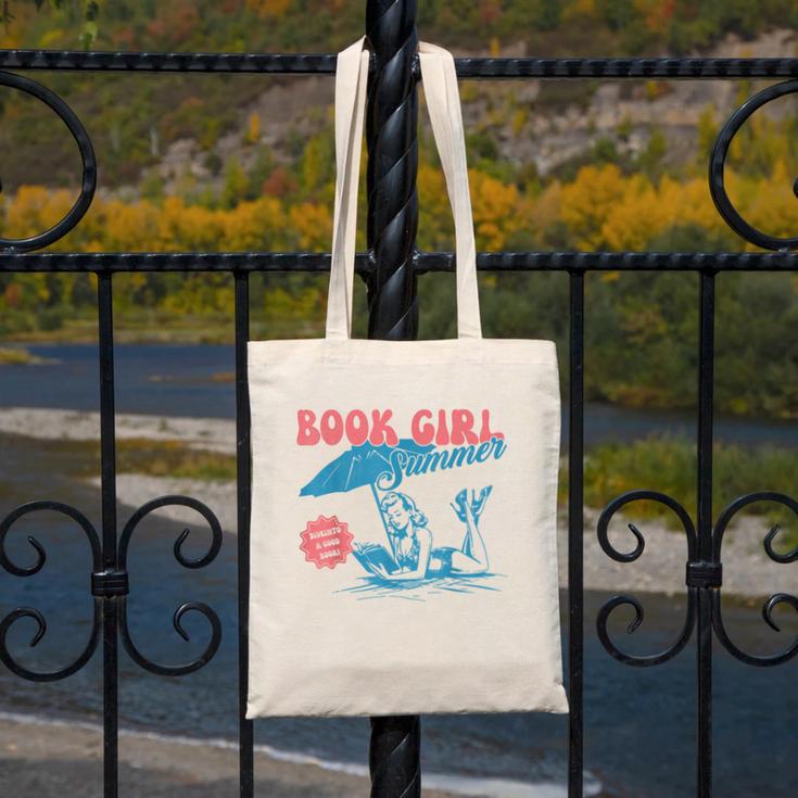 Retro Book Girl Summer Beach Vacation For Book Lover Canvas Tote Bag