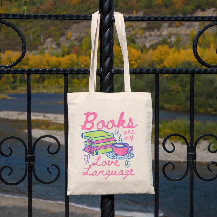 Retro Books Are My Love Language Valentine Book Lovers Canvas Tote Bag