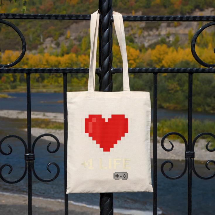 Retro Gamer 1 Life Pixel Heart – 8-Bit Gaming Nostalgia Canvas Tote Bag