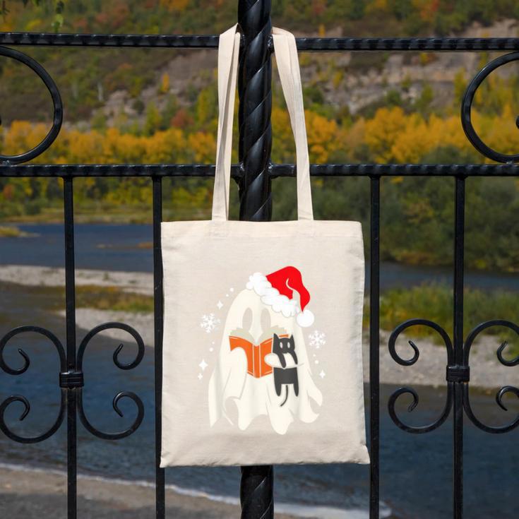 Retro Ghost Reading Book With Cat Bookish Club Christmas Men Women Kids Canvas Tote Bag