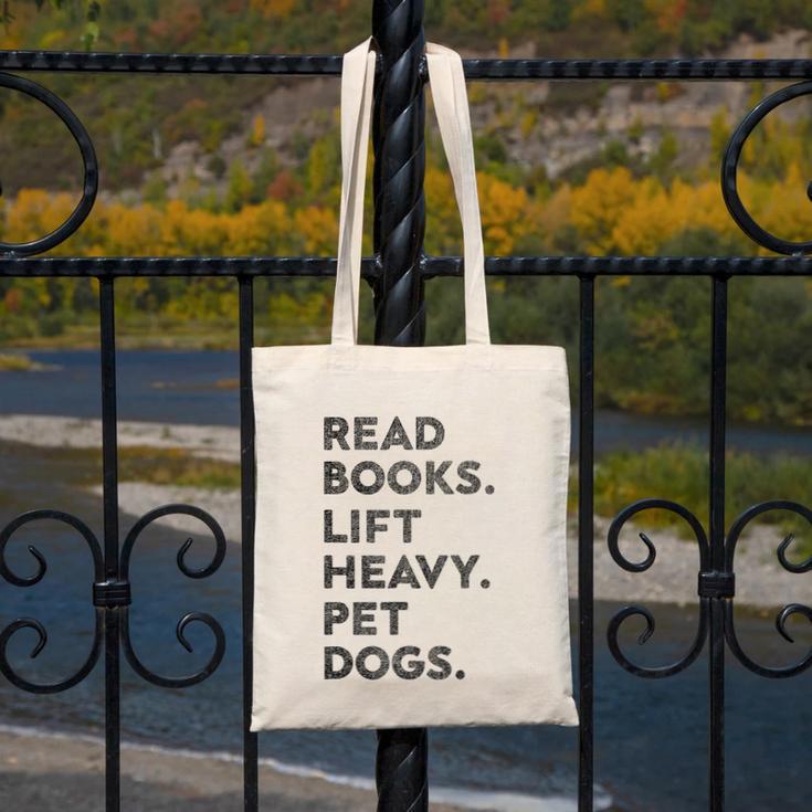 Retro Gym Book Lover Read Books Lift Heavy Pet Dogs Canvas Tote Bag