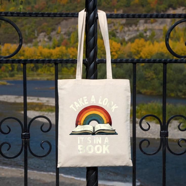 Retro Rainbow Take A Look It's In A Book Reading Canvas Tote Bag