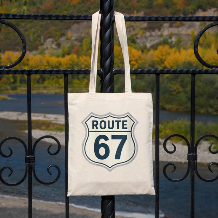 Retro Route 67 Highway Sign Vintage Road Nostalgia Canvas Tote Bag Retro Route 67 Highway Sign Vintage Road Nostalgia Canvas Tote Bag