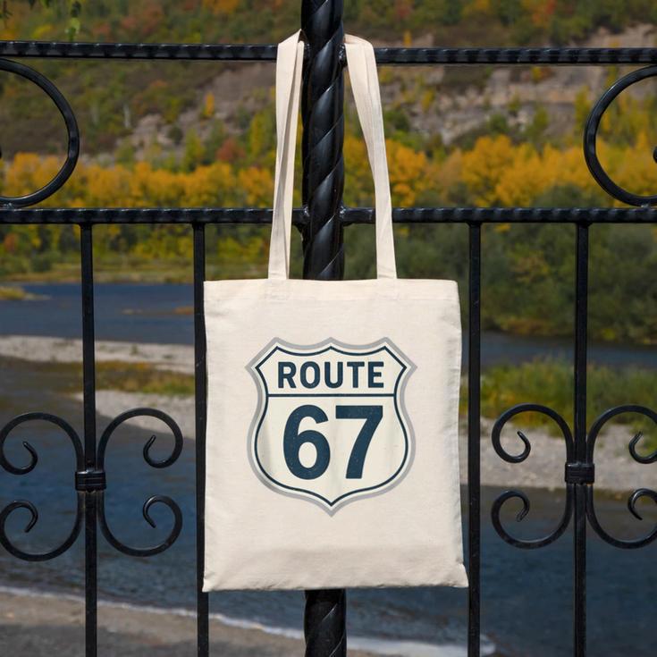 Retro Route 67 Highway Sign Vintage Road Nostalgia Canvas Tote Bag Retro Route 67 Highway Sign Vintage Road Nostalgia Canvas Tote Bag