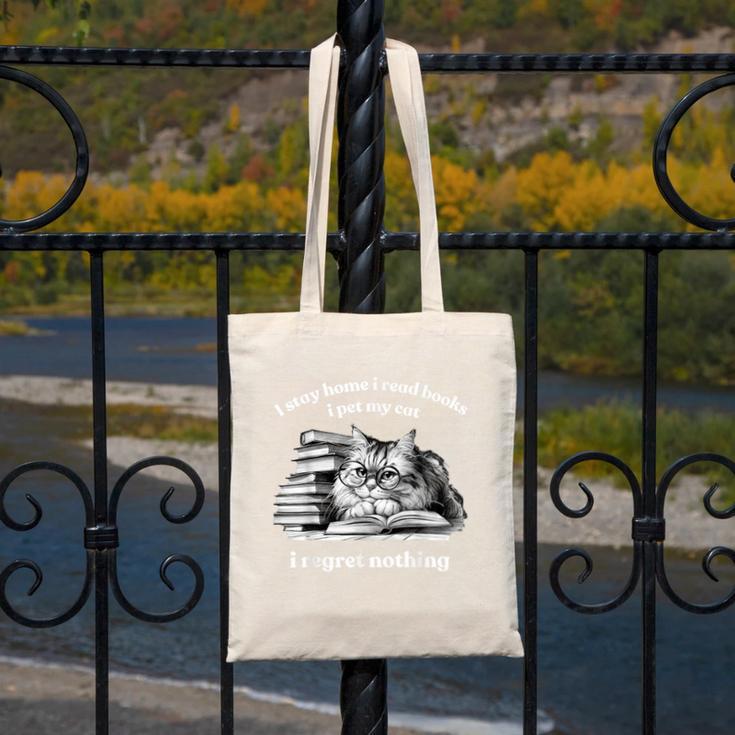 Retro I Stay Home I Read Books I Pet My Cat I Regret Nothing Canvas Tote Bag Retro I Stay Home I Read Books I Pet My Cat I Regret Nothing Canvas Tote Bag