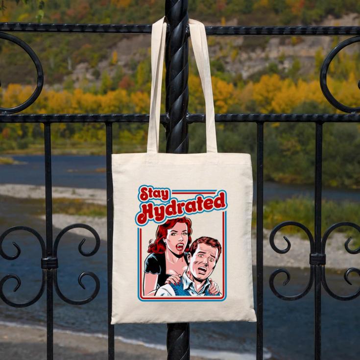Retro Vampire Book Cover Style Stay Hydrated Halloween Canvas Tote Bag