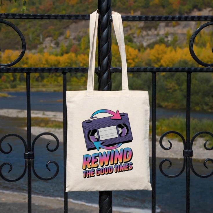 Rewind Good Times Retro VHS Tape Nostalgia 80s 90s Premium Tri-Blend Canvas Tote Bag
