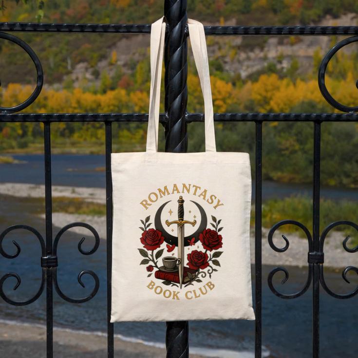 Romantasy Book Club Coffee Sword Roses Canvas Tote Bag Romantasy Book Club Coffee Sword Roses Canvas Tote Bag