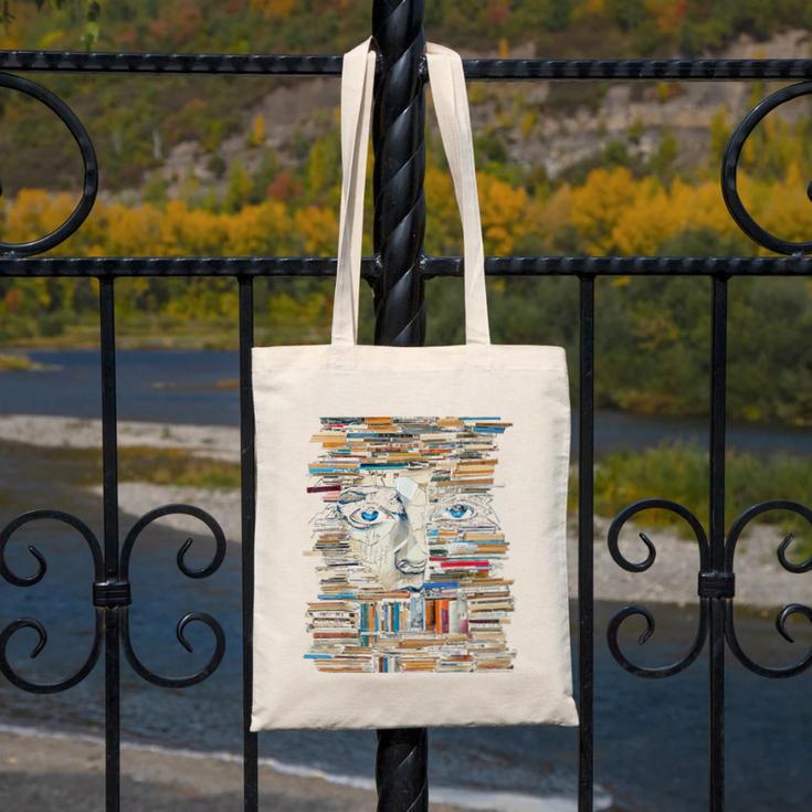 RtY Book Man Graphic Eyes Colorful Art Small Canvas Tote Bag
