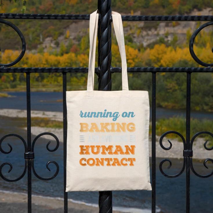 Running On Baking Social Introvert Humor Vintage Canvas Tote Bag Running On Baking Social Introvert Humor Vintage Canvas Tote Bag