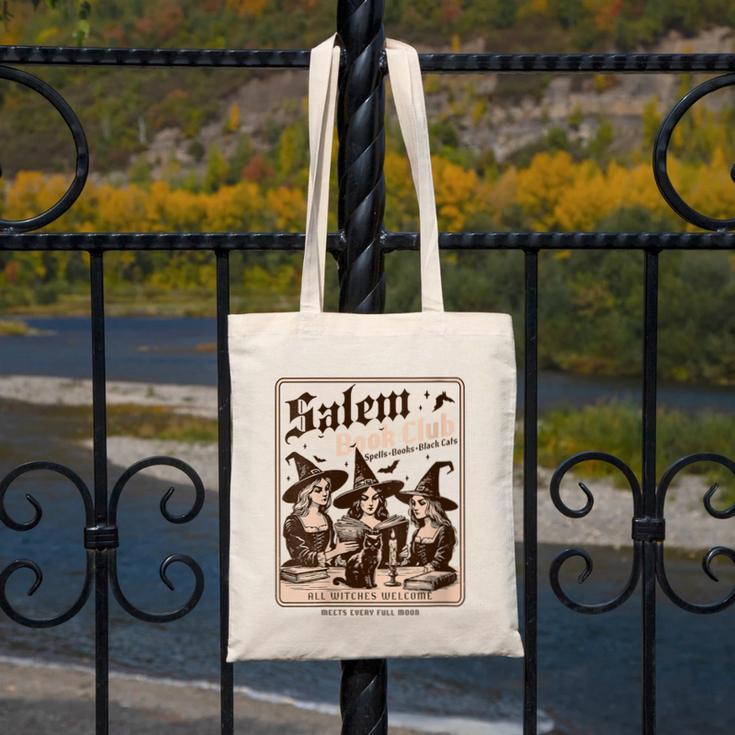 Salem Book Club Bookish Halloween Retro Salem Witch Book Canvas Tote Bag Salem Book Club Bookish Halloween Retro Salem Witch Book Canvas Tote Bag