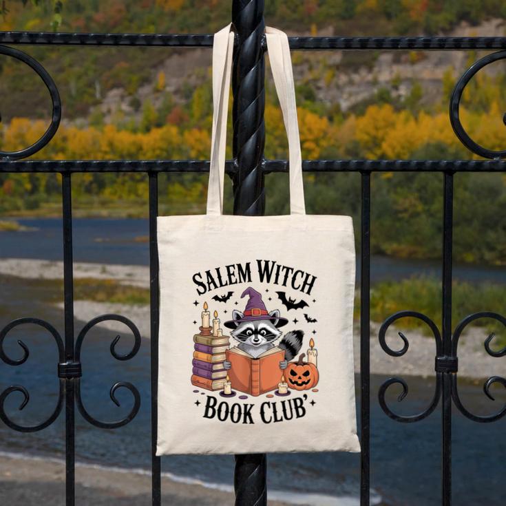 Salem WItch Book Club Halloween Raccoon Witch Reading Book Canvas Tote Bag