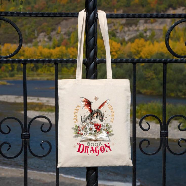 Santa's Favorite Book Dragon Christmas Magic Canvas Tote Bag