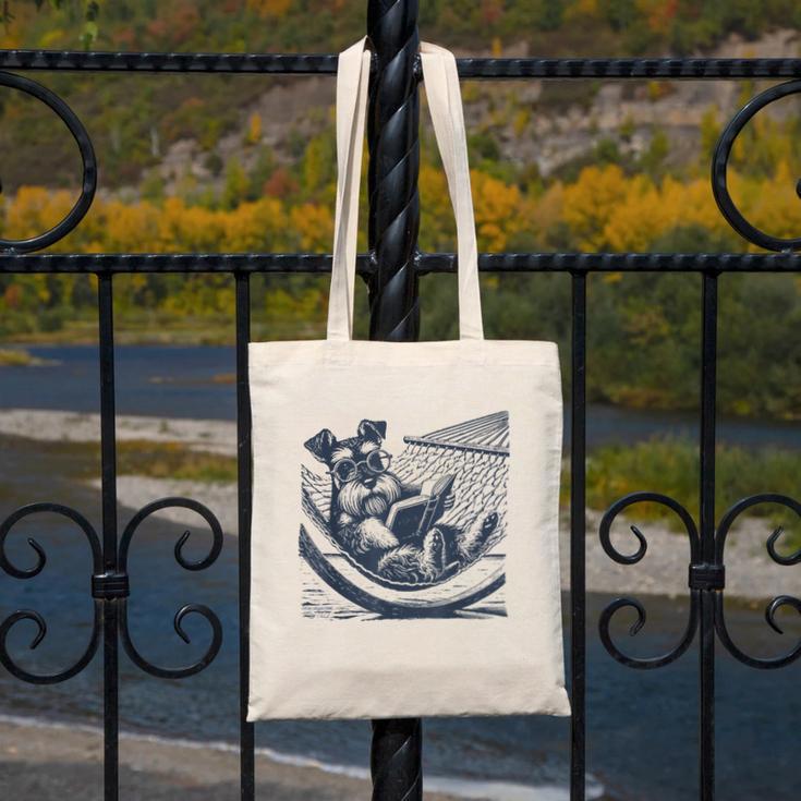 Schnauzer Hammock Reading Book Schnauzer Glasses Canvas Tote Bag