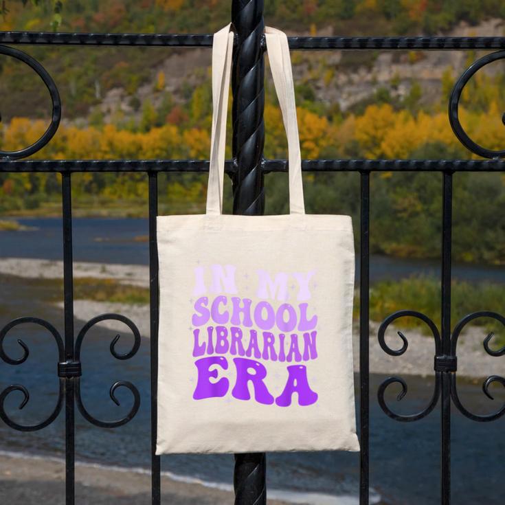 In My School Librarian Era Groovy Back To School Book Lover Canvas Tote Bag