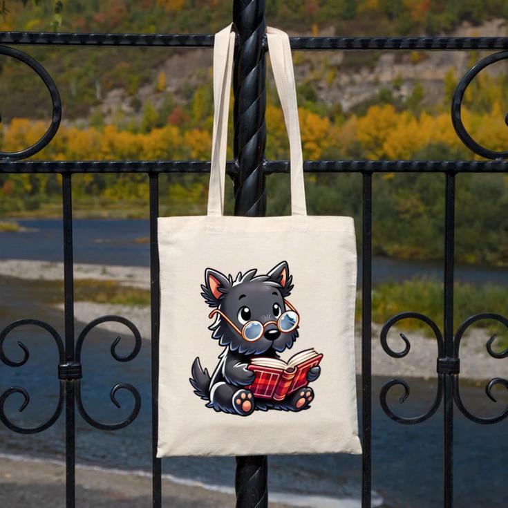 Scottish Terrier Reading a Book Dog Canvas Tote Bag