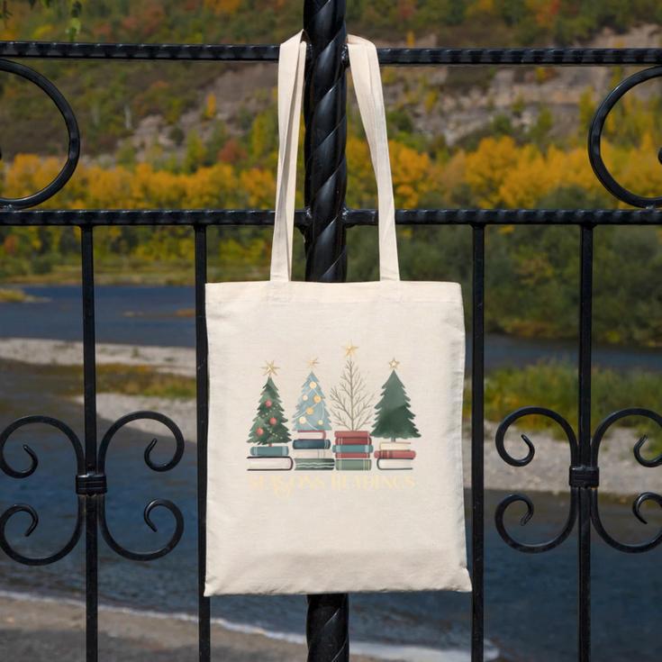 Seasons Readings Christmas Tree Book Lover Canvas Tote Bag Seasons Readings Christmas Tree Book Lover Canvas Tote Bag