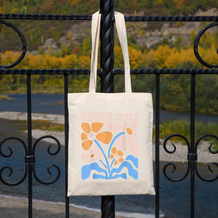 Senior 2026 Retro Groovy Flowers Graduation Canvas Tote Bag